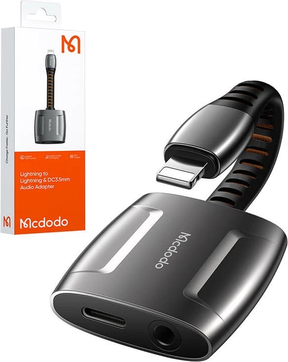 Adapter audio Mcdodo CA-6340, Lightning në Lightning + AUX 3.5mm, zi
