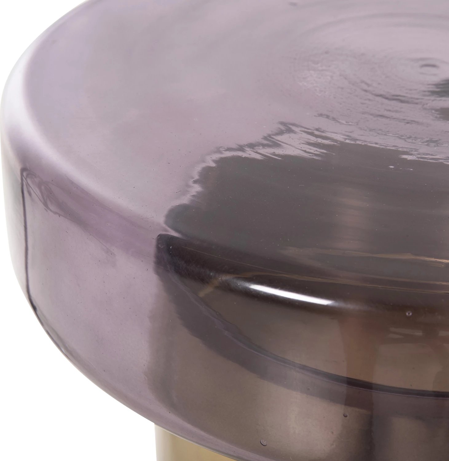 Tavolinë anësore e rrumbullakët, xham ngjyrë vjollcë, bazë metalike e artë, FH9728, Φ39x54H cm