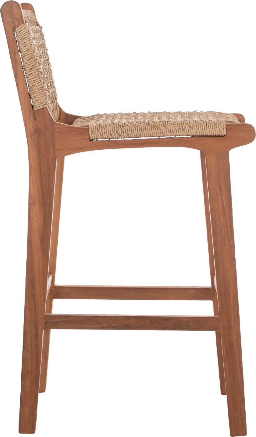 Karrige për bar me mbështetëse për jashtë, dru tik dhe litar, FH9381.01, 40x53x89H cm