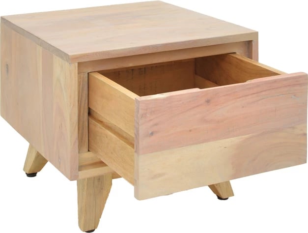 Komodinë Emira, dru akacie, ngjyrë natyrale, 40x40x35cm