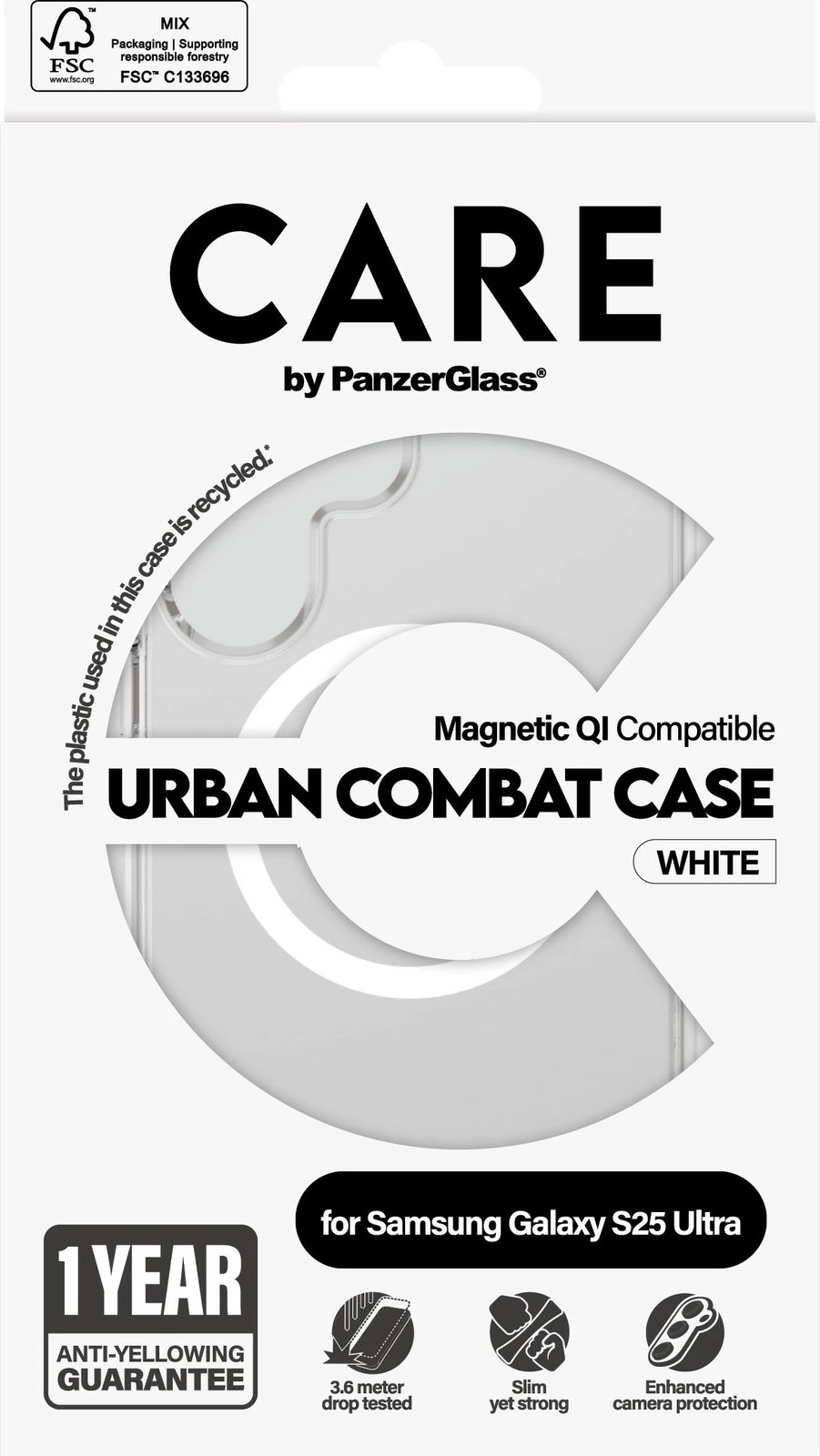 Mbështjellës PanzerGlass CARE Flagship Case, për Samsung Galaxy S25 Ultra, transparent me rreth të bardhë QI