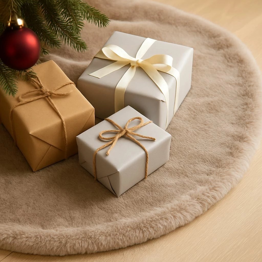 Qilim për pemë të Vitit të Ri, krem, Evila Originals, 150x150 cm, 8 shirita