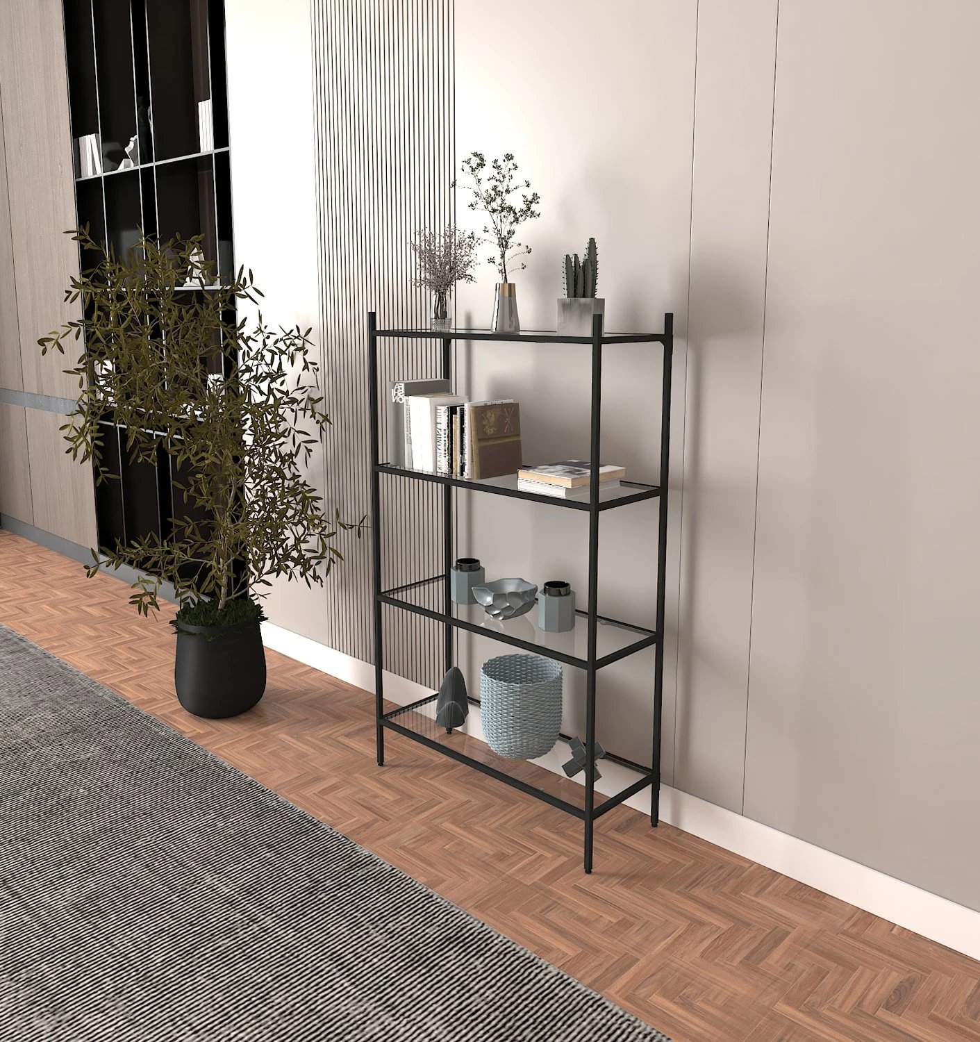 Raft librash Hanah Home Marta, ngjyrë e zezë, xham