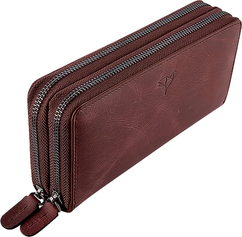 Portofol unisex, lëkurë natyrale, ngjyrë e kuqe e thellë, Zoozie Bags Orleanscrazy