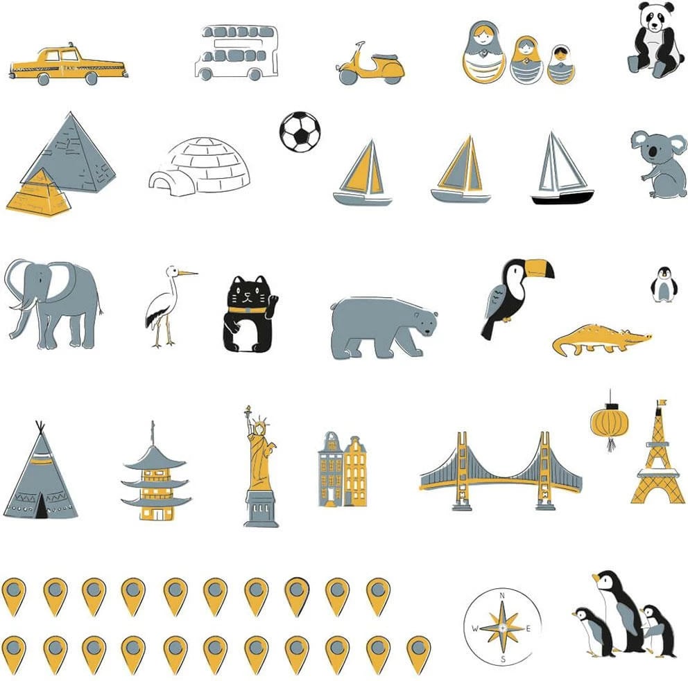 ngjitës muri, BAYO, Map M, hartë bote edukative, set i segmentuar me laminim mat, gri