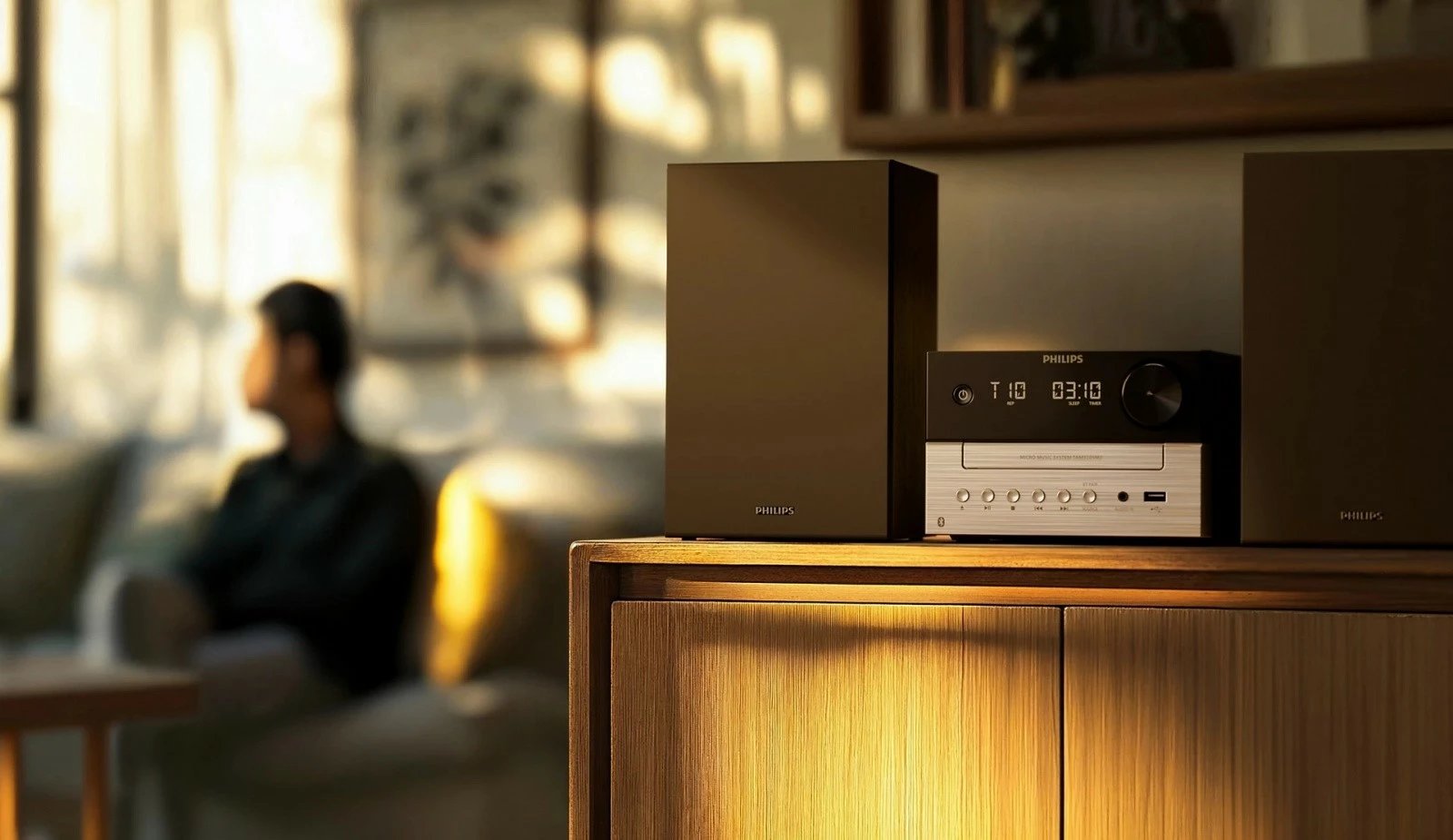 Sistem Hi‑Fi mikro, Philips, TAM3205M2/12, 20W RMS, Bluetooth 5.4, CD USB FM, e zezë/argjendtë