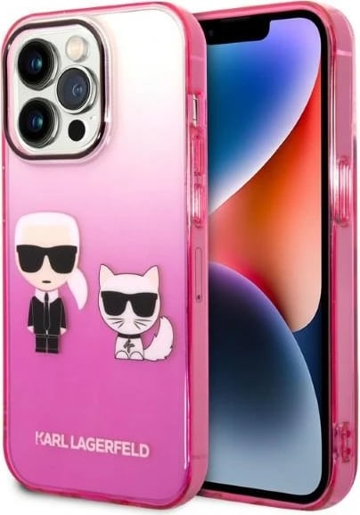 Mbështjellës Karl Lagerfeld Ikonik Karl & Choupette për iPhone 14 Pro 6.1", Rozë