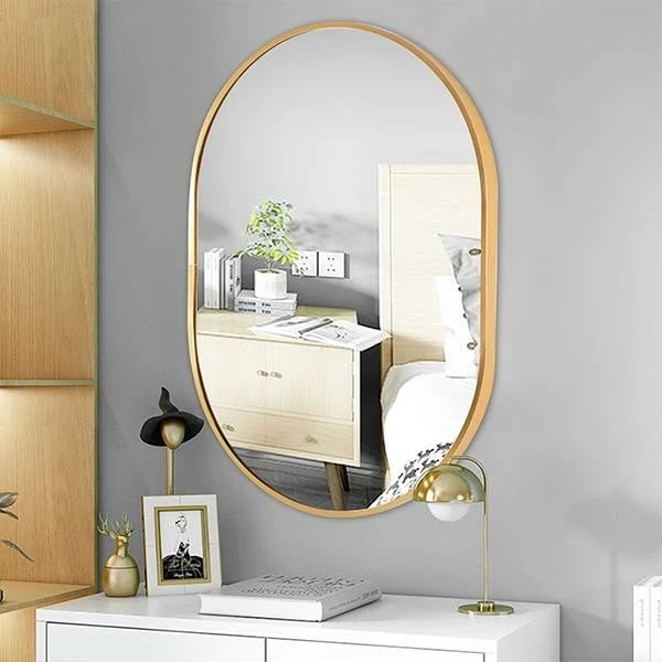 Pasqyrë ovale nextdeco me kornizë metalike ari 60x80cm