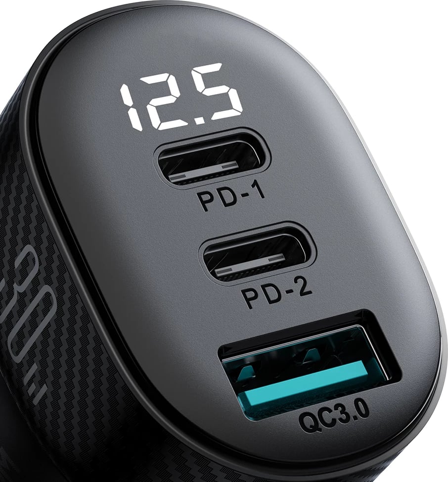 Karikues veture Joyroom JR-CCD04, 30W, 2x USB-C, USB-A, me ekran, i zi