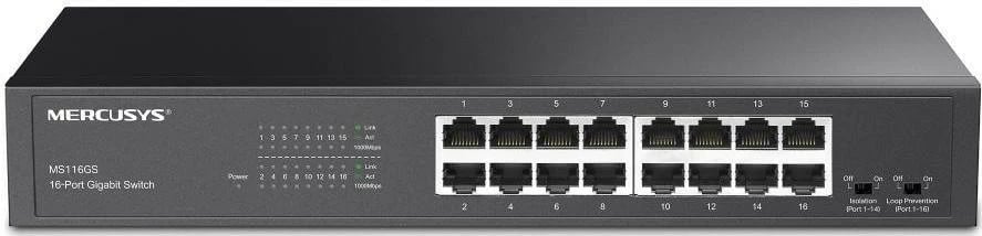 Switch Mercusys MS116GS, 16 porta, Gigabit, desktop/rackmount, i zi