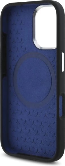 Mbështjellës Mercedes Silicone me MagSafe për iPhone 16, Zi me vijë blu