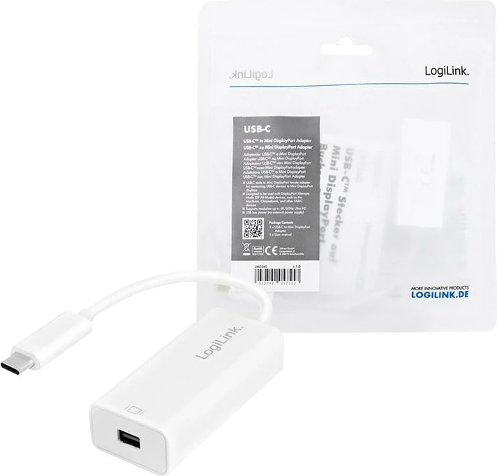 Adapter USB-C në mini DisplayPort LogiLink UA0360, 4K/60Hz, 0.15m, Bardhë