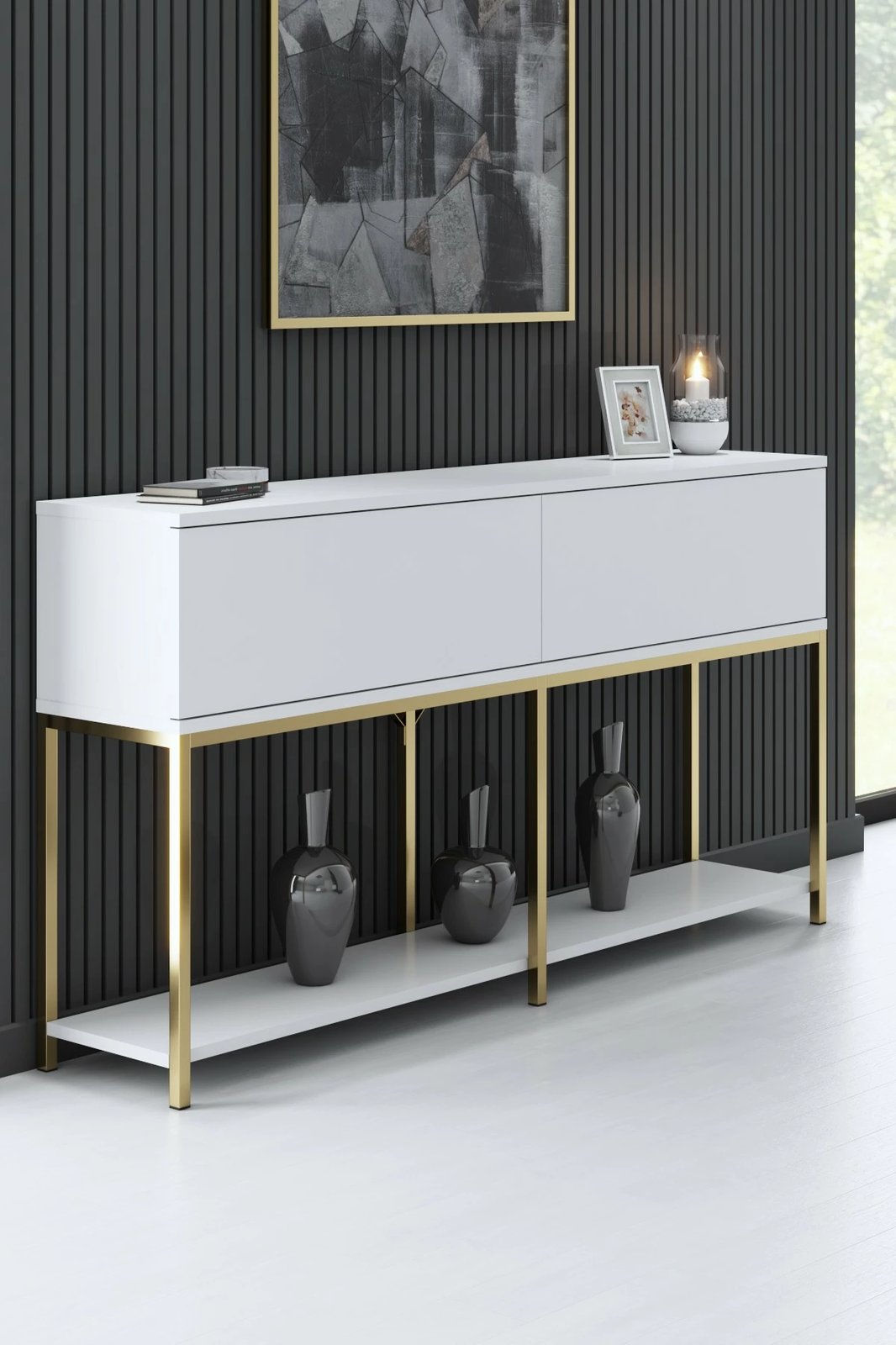 Set mobiljesh për dhomë dite, Hanah Home Lord, e bardhë dhe ari Set mobiljesh për dhomë dite, Hanah Home Lord, e bardhë dhe ari