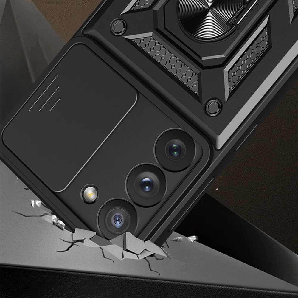 Mbështjellës Hurtel Hybrid Armor Camshield për Samsung Galaxy S23+, me kapak kamere, Kaltër