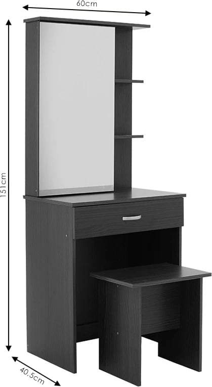 Tavolinë për grim me pasqyrë Zelia, ngjyrë wenge eo, 60x40.5x151cm