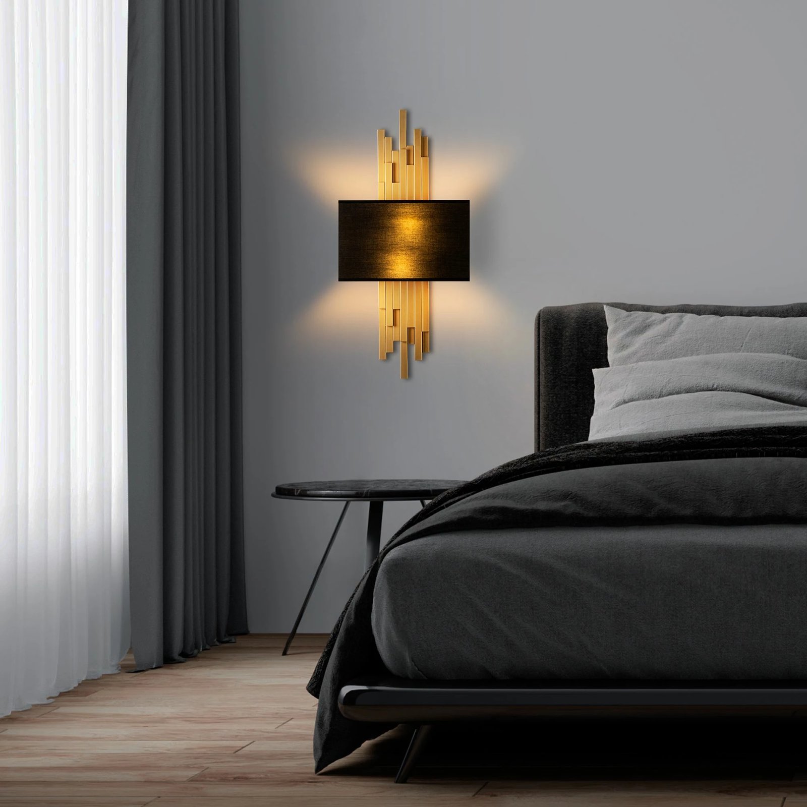 Llambë muri Opviq, Axıs - 15114, metal dhe tekstil, ngjyrë ari dhe e zezë