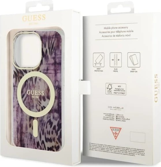 Mbështjellës Guess Leopard MagSafe për iPhone 14 Pro Max 6.7", rozë