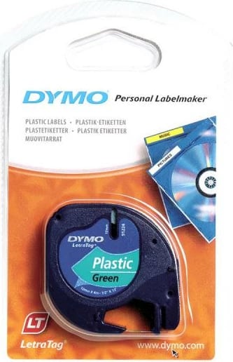 Shirit etiketime, Dymo LetraTAG 91204 (S0721640), plastikë, për etiketues LetraTag, 1 rrotull, jeshil me tekst të zi