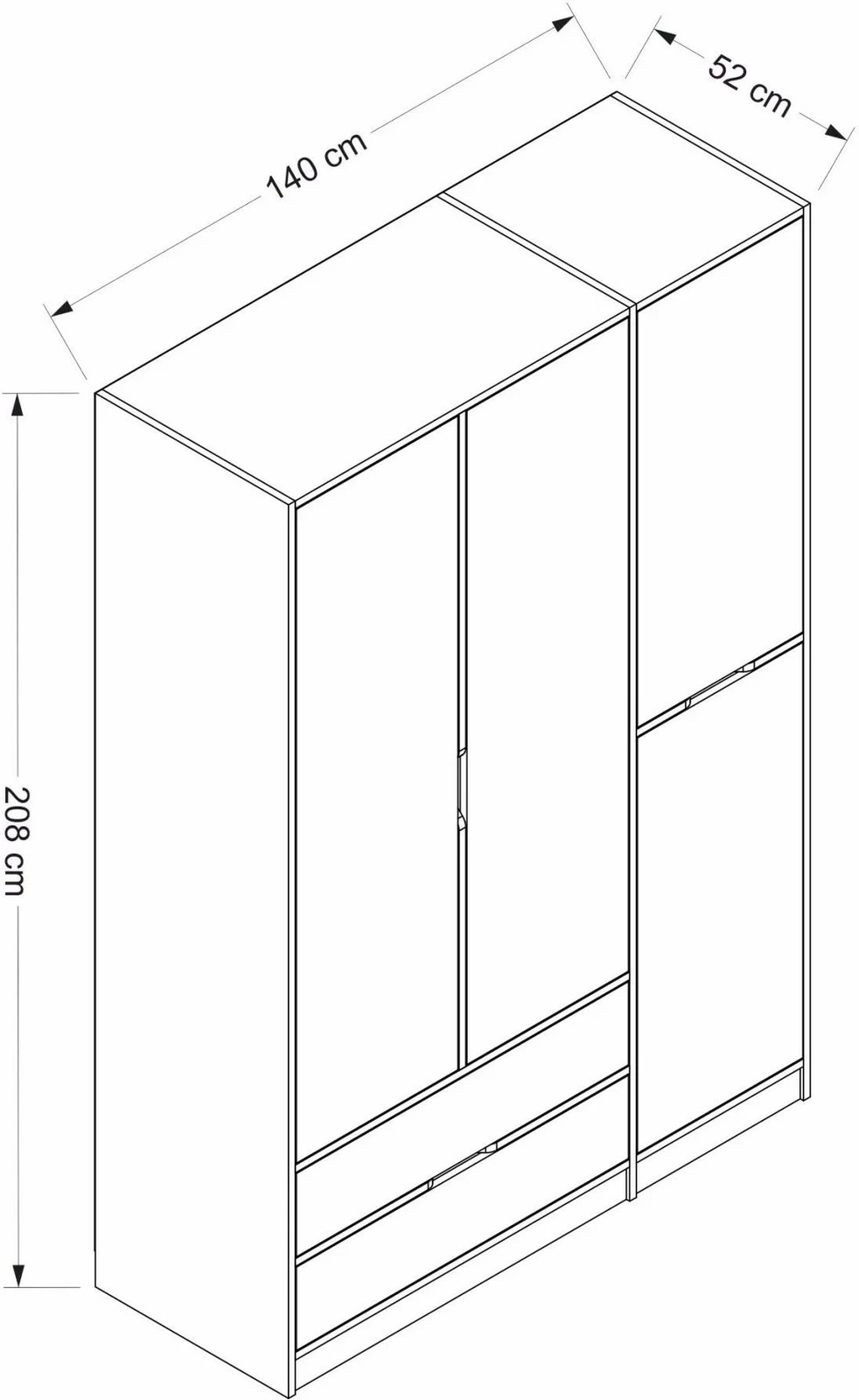 Dollap Hanah Home Elina, bardhë-dore, 140x208x52cm