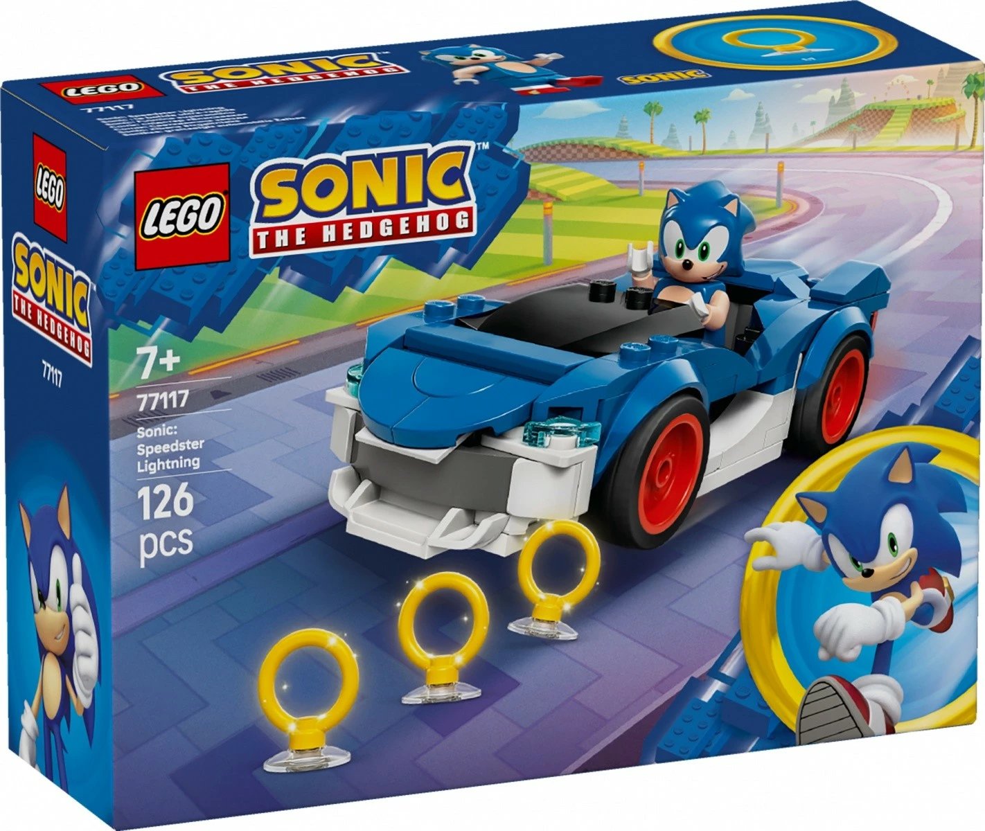 Set ndërtimi LEGO Sonic the Hedgehog 77117 Speedster Lightning 126 pjesë, 7+, blu e bardhë