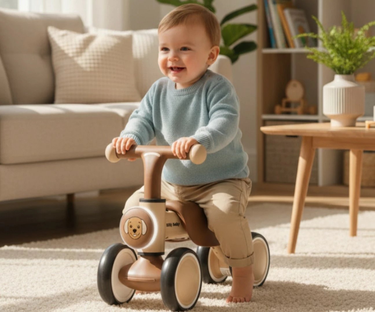 Ride-on për fëmijë, Milly Mally York 6480, 4 rrota, LED dhe tinguj, 12–36 muaj, ngarkesa 25 kg, bejzh (puppy)