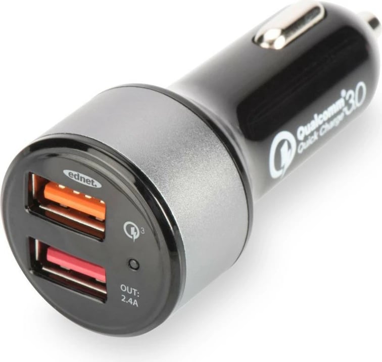 Karikues veture EDNET 84103, 2xUSB, Qualcomm Quick Charge 3.0, zi-argjendtë