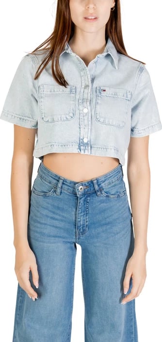 Bluzë Tommy Hilfiger Jeans femra, e kaltër e çelët