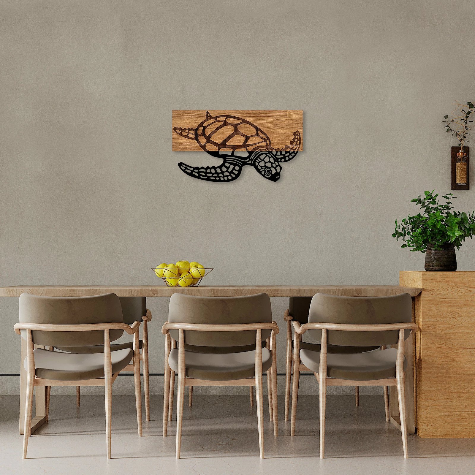 Aksesor dekorativ prej druri për mur, Caretta Caretta, Wallity - 314, ngjyrë e zezë dhe arre, 58x3x32cm