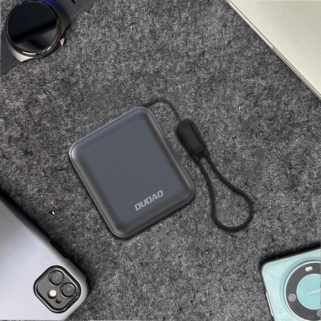Powerbank Dudao K22+ 10000mAh, 22.5W, USB-C me varëse/kabllo, Gri