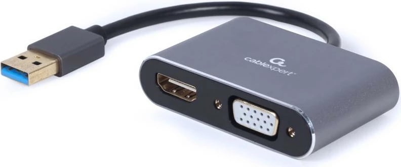 Adapter USB 3.0 në HDMI dhe VGA Gembird A-USB3-HDMIVGA-01, Gri