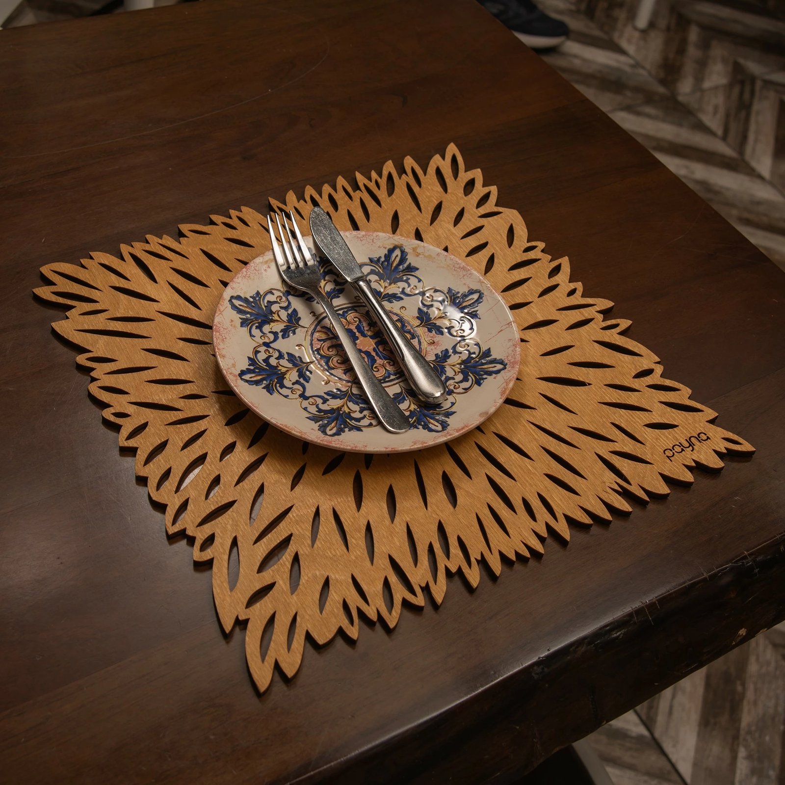 Set nënshimesh tavoline prej druri, 6 copë, model Hermia, ngjyrë mjaltë