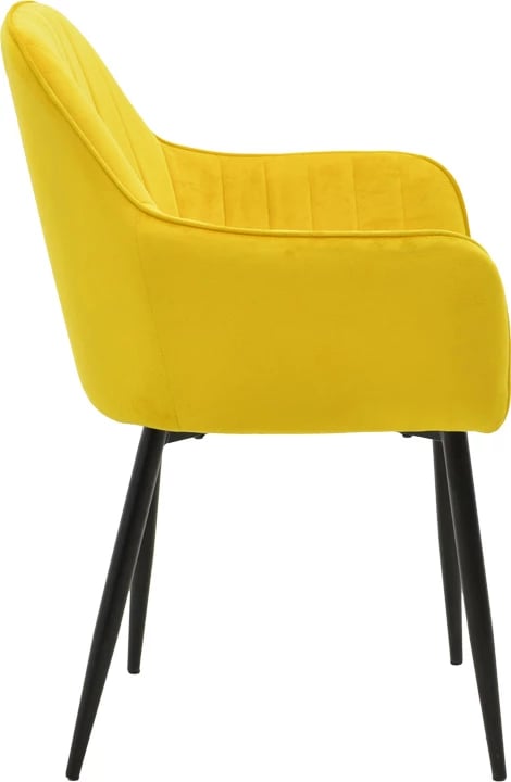 Karrige krahu Noor, kadife e verdhë, këmbë metalike të zeza, set prej 2 copë, 58x58x86cm