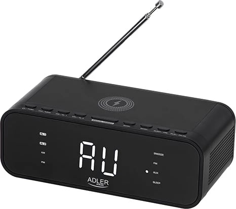 Zgjuarëse radio, Adler, AD 1192B, Bluetooth 5.0 FM, karikim wireless 5W dhe USB 1A, alarm i dyfishtë, e zezë