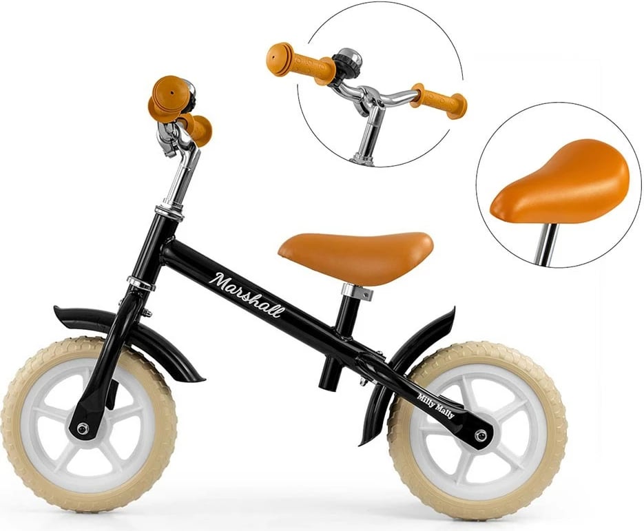 bicikletë pa pedale, Milly Mally, Marshall, rrota 10", kornizë çeliku, timon/sedilje të rregullueshme, e zezë