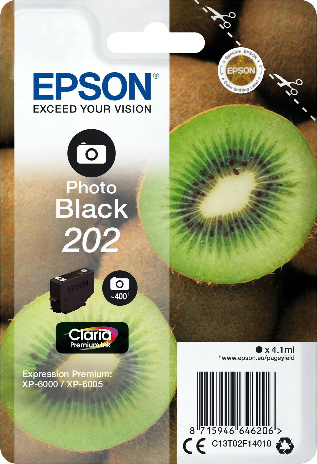 Toner Epson Kiwi 202 Claria Premium, Photo black, 4.1ml, standard yield
