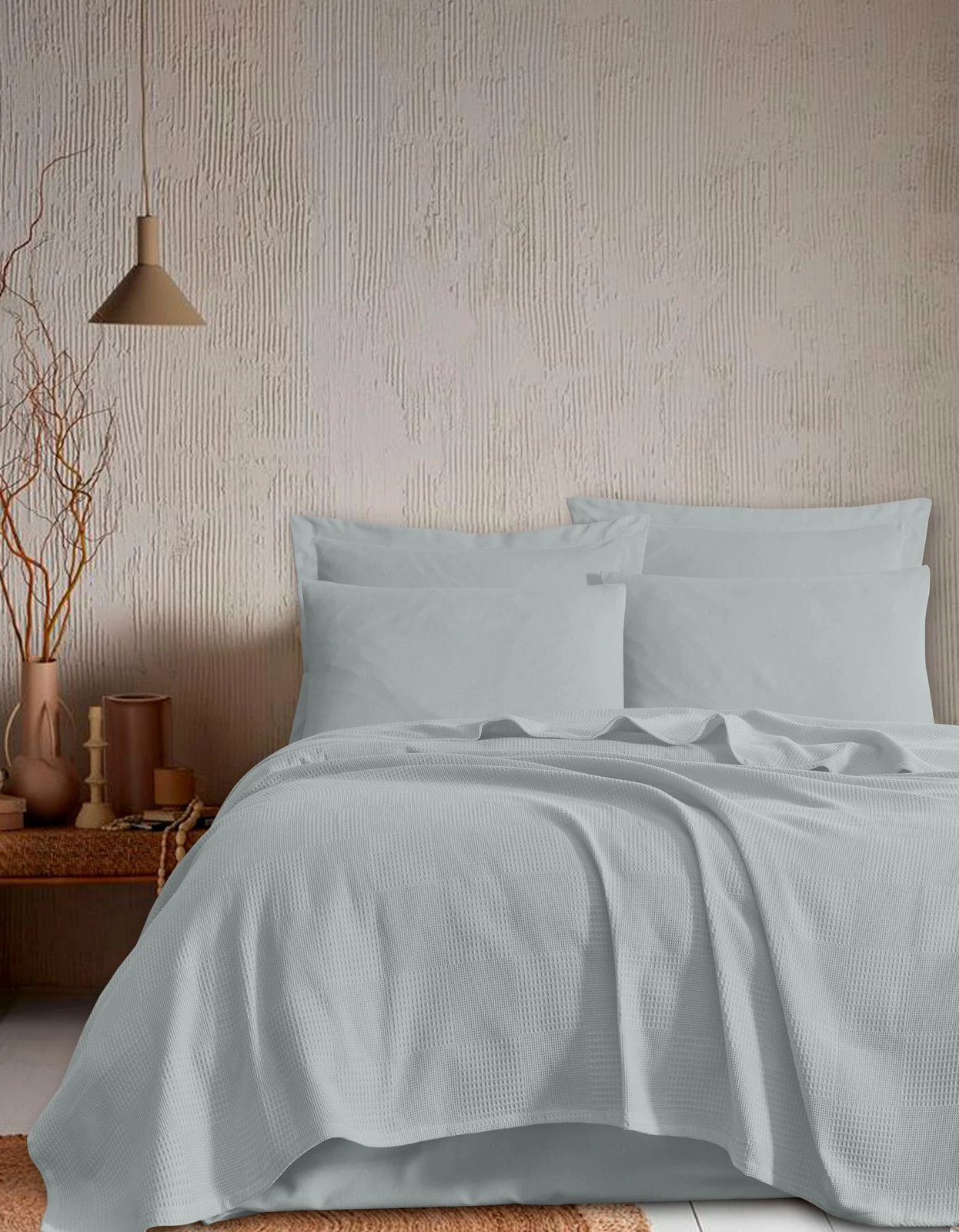 Batanije Single Pique, ngjyrë kaltër e çelët, L'essentiel, 140x230cm