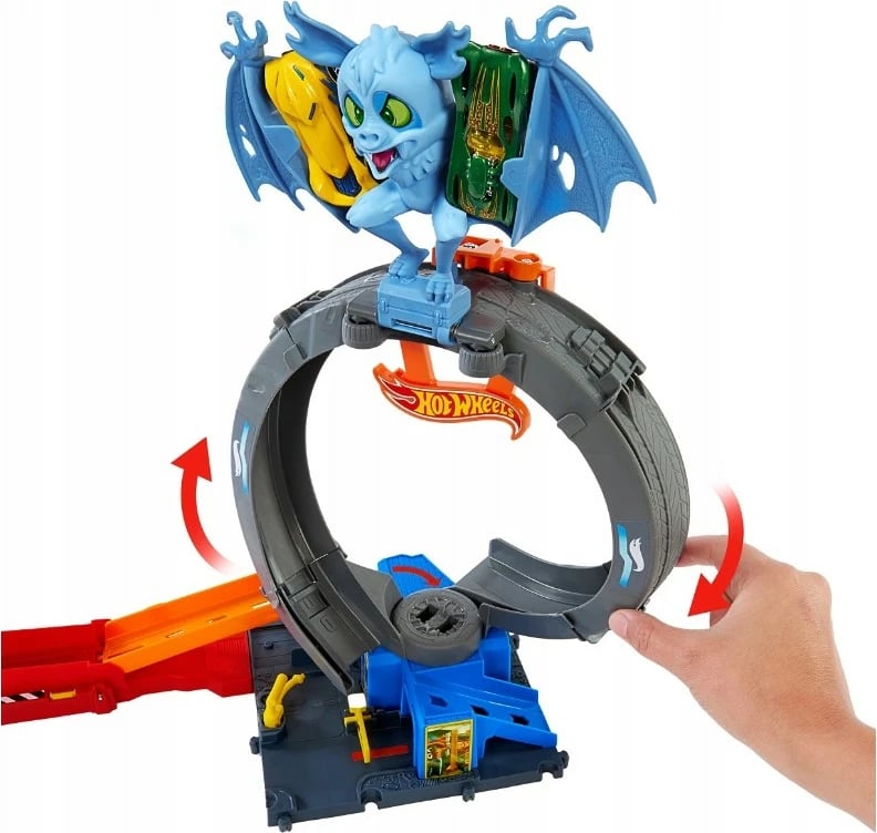 Set lodër Hot Wheels Bat Loop City, me makinë 1:64, shumëngjyrësh