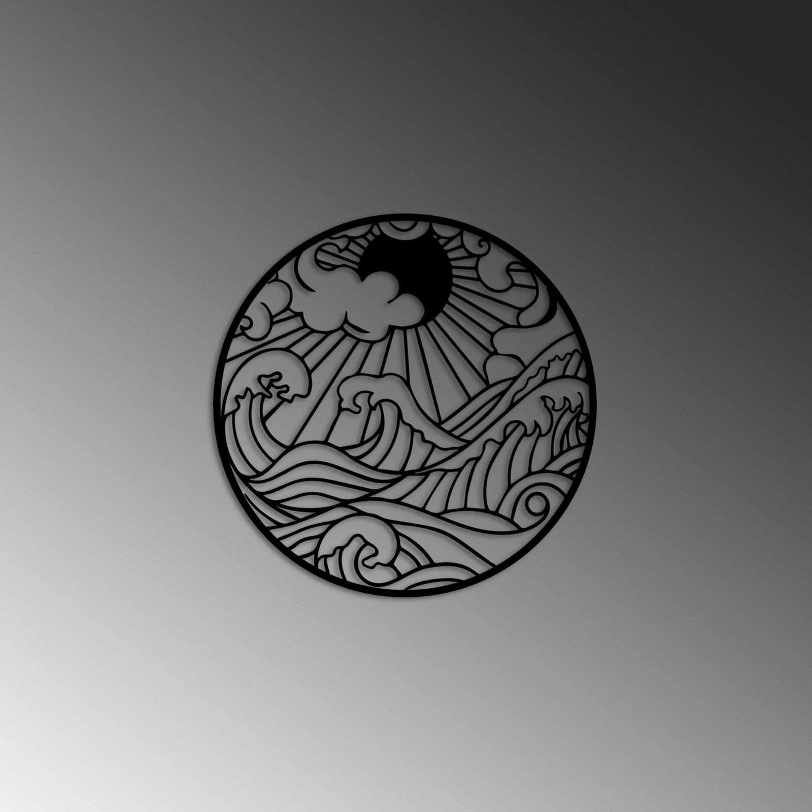 Aksesor muri dekorativ metalik Wallity, Waves 1, ngjyrë e zezë, 47x47cm