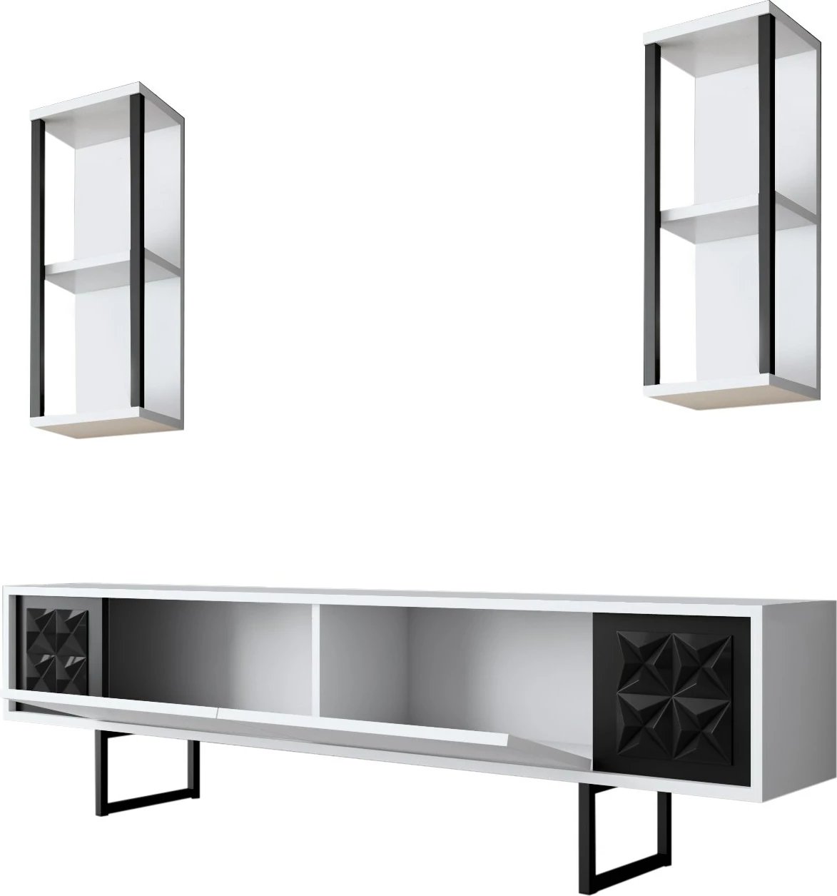 Komodë TV Skye Decor, vijë e zezë, e bardhë, e zezë