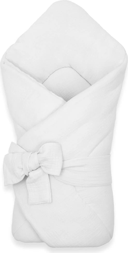 Mbështjellës muslin me lidhëse, New Baby, 75x75 cm, mbushje anti-alergjike, e bardhë