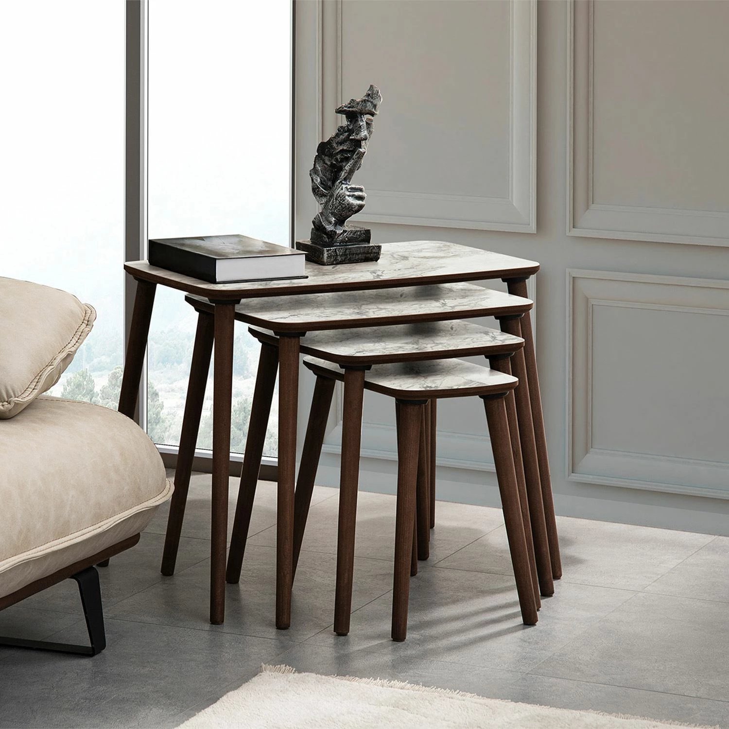 Set tavolinash të vendosshme (4 copë), Skye Decor, Luci, e bardhë