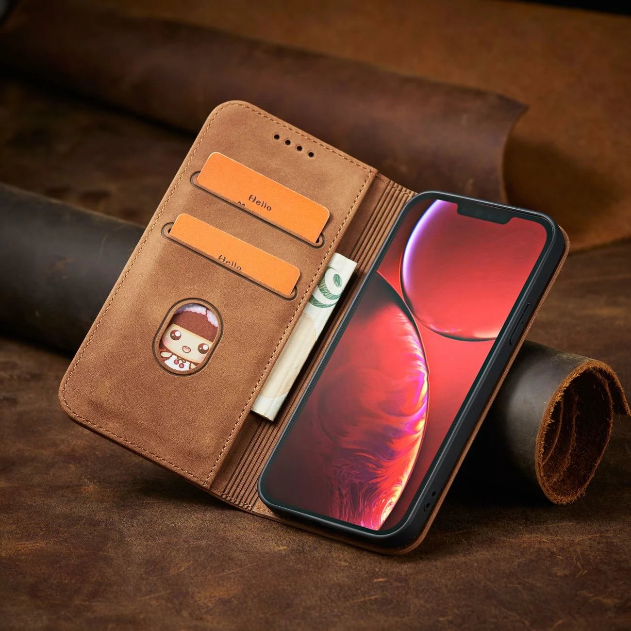 Mbështjellës Hurtel Magnet Fancy Case për iPhone 13 Pro Max, me portofol, kafe