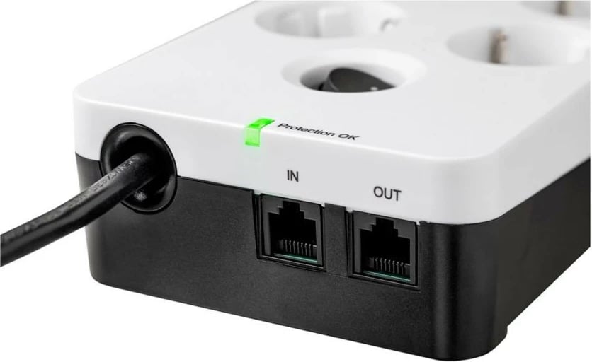 Prizë shumëfishe me mbrojtje nga mbingarkesa Eaton PB6TUF, 6 dalje, 2xUSB, 2xRJ-11, 1.5m, bardhë/zezë