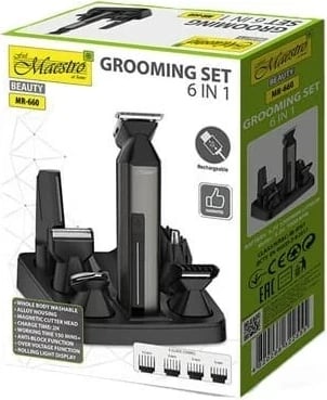 Makinë rroje Maestro MR-660 6-në-1 me USB, e zezë, set