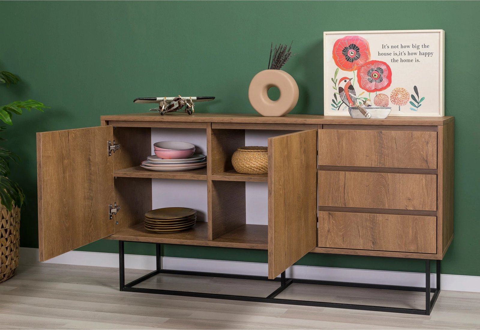 Set mobiljesh për dhomë dite, Laxus Takım 20, ngjyrë arre dhe e zezë