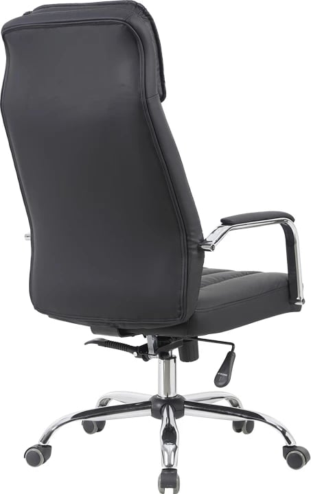 Karrige drejtoriale për zyre Morales, lëkurë sintetike e zezë, 60x70x118-124cm