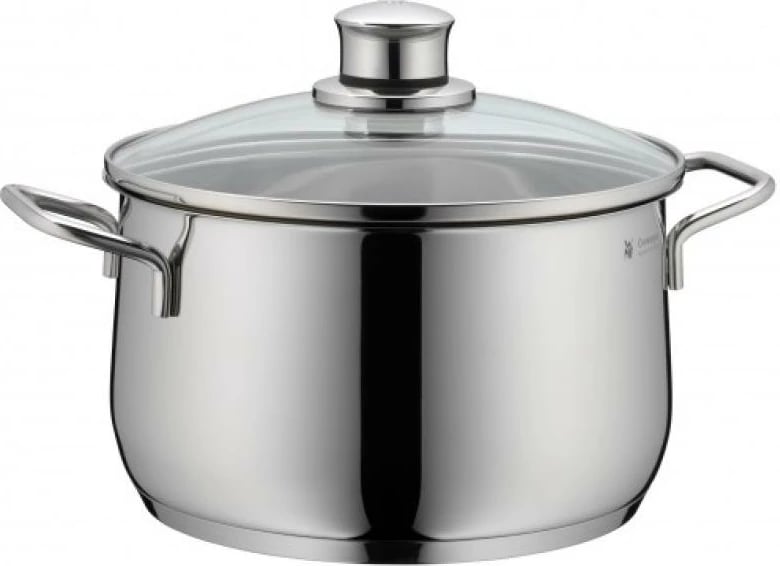 Tenxhere WMF Diadem Plus (07 3004 6040), çelik inoks 18/10 Cromargan, bazë TransTherm për të gjitha sobat me induksion, me kapak qelqi, argjendtë, set 4 copë