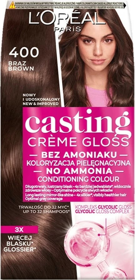 Ngjyrë për flokë L'Oreal Paris Casting Creme Gloss 400 Brown për femra, 1 copë
