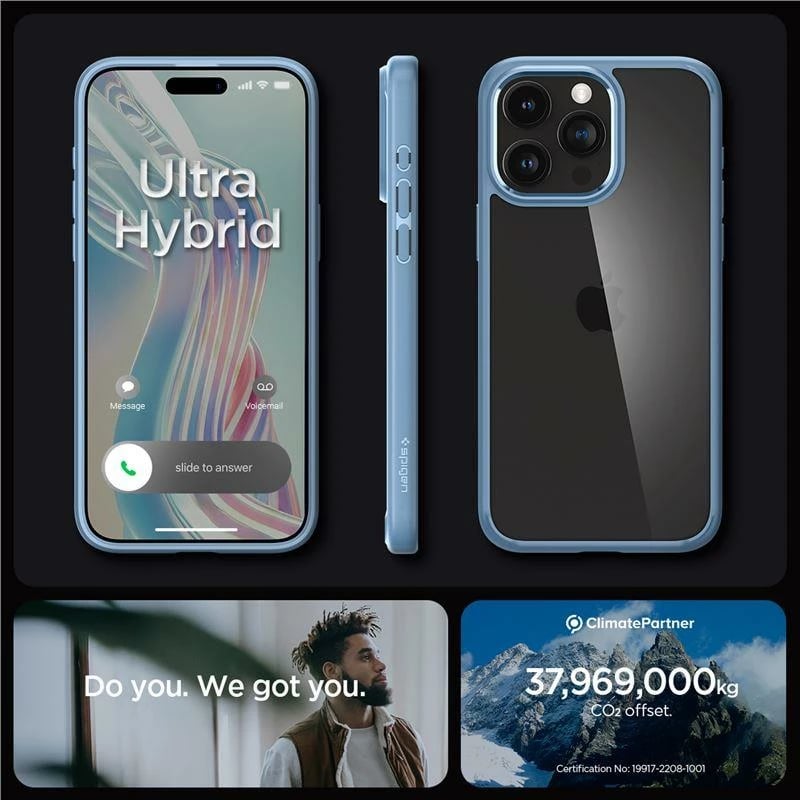 Mbështjellës Spigen Ultra Hybrid për iPhone 15 Pro Max, Kaltër e lehtë