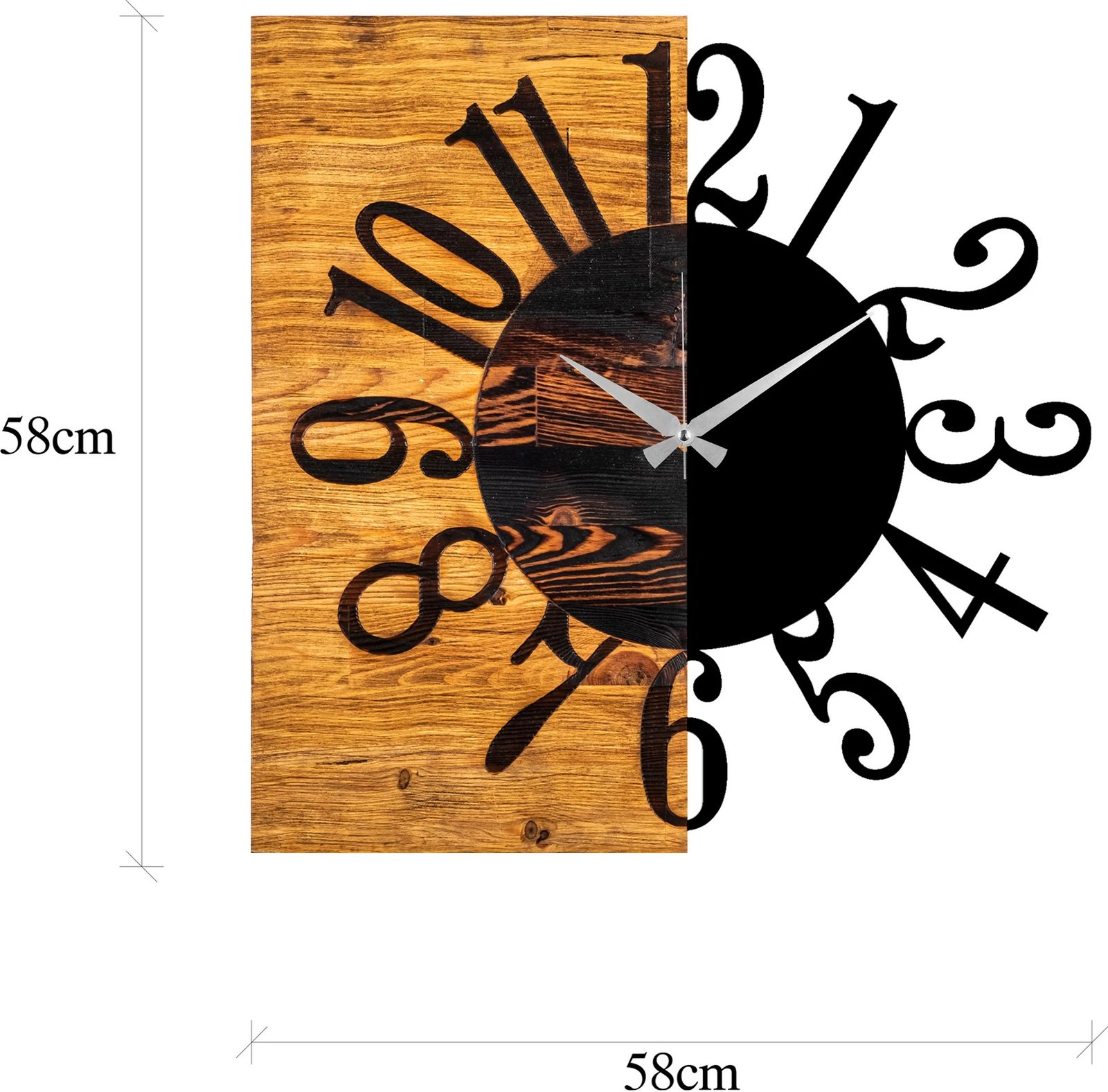 Orë muri dekorative prej druri, Wallity, ngjyrë arre dhe e zezë, 58x3x58cm